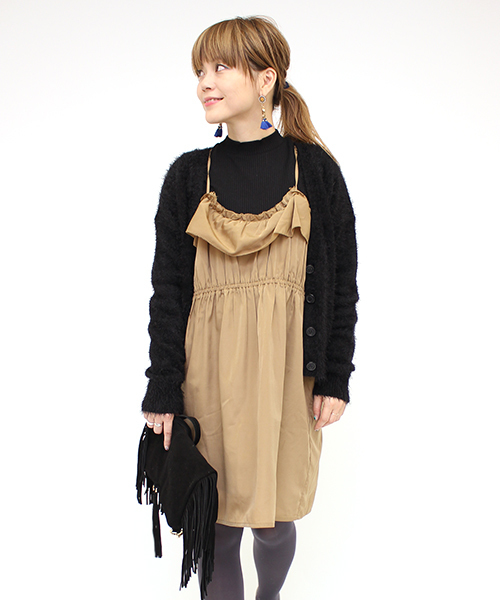 mystic(ミスティック)の「【mystic】クロスキャミワンピース(ワンピース・レディース・キャメル/ブルー/ブラック/グレー・フリ-)」の1枚目の写真