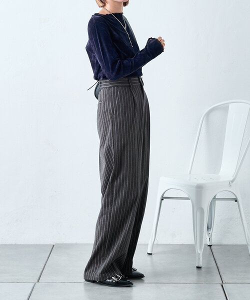 w closet(ダブルクローゼット)の「ストライプラインパンツ(その他パンツ・レディース・ブラウン/カーキ/ブラック・FREE)」の10枚目の写真