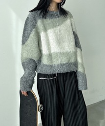 【ユニセックス】ウール混配色ジャガードシャギーニット