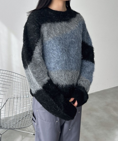 UNDERSTATEMENTs（アンダーステイトメント）の「【ユニセックス】ウール混配色ジャガードシャギーニット（ニット/セーター・メンズ・ブラック/チャコールグレー・LARGE/MEDIUM）」の4枚目の写真