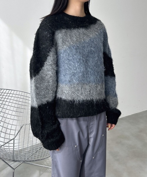 UNDERSTATEMENTs（アンダーステイトメント）の「【ユニセックス】ウール混配色ジャガードシャギーニット（ニット/セーター・メンズ・ブラック/チャコールグレー・LARGE/MEDIUM）」の3枚目の写真