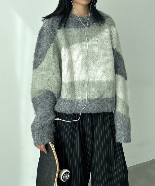 UNDERSTATEMENTs（アンダーステイトメント）の「【ユニセックス】ウール混配色ジャガードシャギーニット（ニット/セーター・メンズ・ブラック/チャコールグレー・LARGE/MEDIUM）」の22枚目の写真