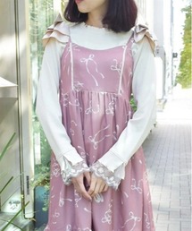 axes femme | カラーチュールレースリブプルオーバー(Tシャツ/カットソー)