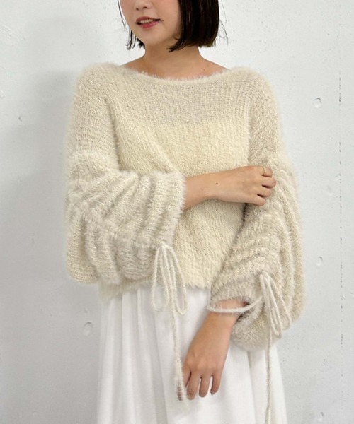 archives(アルシーヴ)の「ラメフェザー透かしドロストニット×ティアードキャミOPSET(ワンピース・レディース・グレイッシュベージュ/アイボリー/ブルー・MEDIUM)」の12枚目の写真