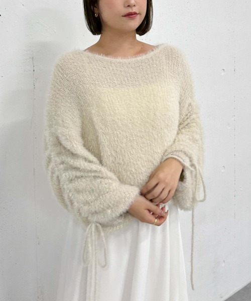 archives(アルシーヴ)の「ラメフェザー透かしドロストニット×ティアードキャミOPSET(ワンピース・レディース・グレイッシュベージュ/アイボリー/ブルー・MEDIUM)」の13枚目の写真