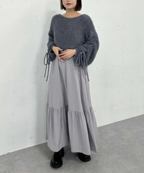 archives(アルシーヴ)の「ラメフェザー透かしドロストニット×ティアードキャミOPSET(ワンピース・レディース・グレイッシュベージュ/アイボリー/ブルー・MEDIUM)」の22枚目の写真