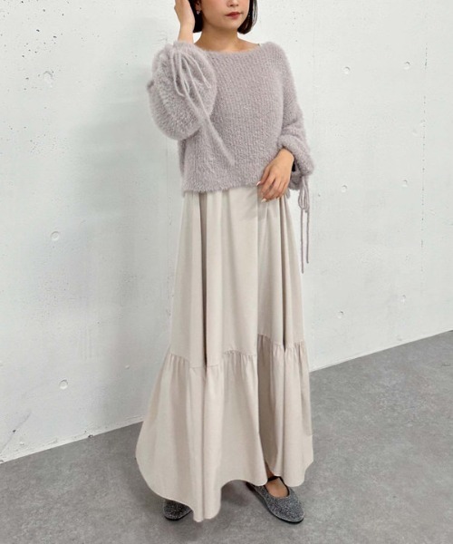 archives(アルシーヴ)の「ラメフェザー透かしドロストニット×ティアードキャミOPSET(ワンピース・レディース・グレイッシュベージュ/アイボリー/ブルー・MEDIUM)」の16枚目の写真