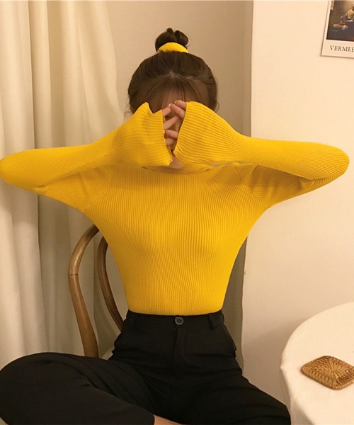 IRADOWL(アイラドール)の「タートルネックニットトップス(ニット/セーター・レディース・アイボリー/ピンク/ベージュ/パープル/ブラック/グレー/ホワイト/イエロー・FREE)」の20枚目の写真
