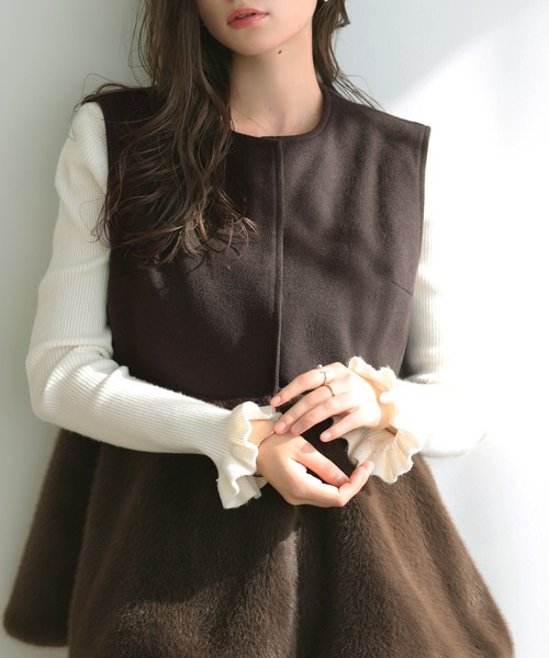 MERAKI（メラキ）の「ペプラムファーベスト（ベスト・レディース・ブラウン/アイボリー/ブラック・FREE）」の4枚目の写真