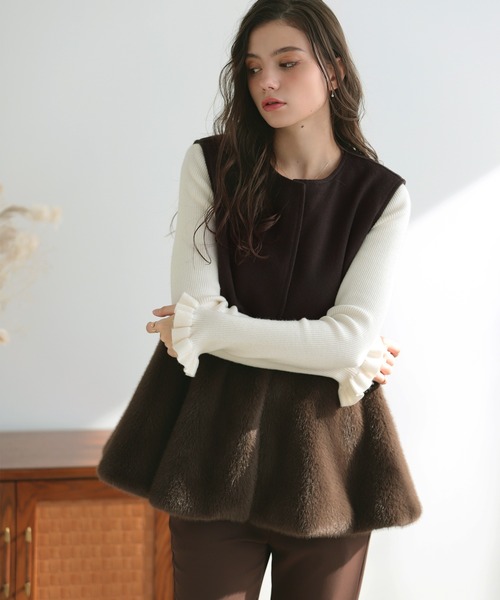 MERAKI（メラキ）の「ペプラムファーベスト（ベスト・レディース・ブラウン/アイボリー/ブラック・FREE）」の5枚目の写真