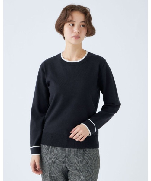 セール】【おうちで洗える】ラウンドネックニット×バイカラーデザイン