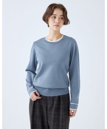 【おうちで洗える】ラウンドネックニット×バイカラーデザイン