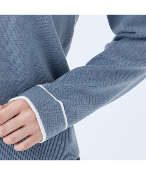 SUIT SELECT（スーツセレクト）の「【おうちで洗える】ラウンドネックニット×バイカラーデザイン（ニット/セーター・レディース・ネイビー/オフホワイト/ブルー/杢グレー・SMALL/MEDIUM/LARGE）」の13枚目の写真