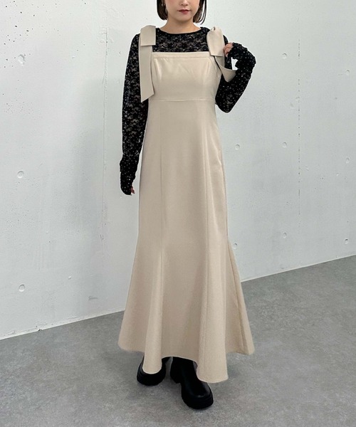 archives（アルシーヴ）の「２ｗａｙ肩リボンキャミワンピース（ワンピース・レディース・ベージュ/ブルーグレー/ブラック・MEDIUM）」の5枚目の写真