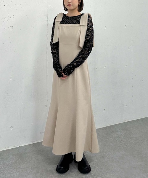 archives（アルシーヴ）の「２ｗａｙ肩リボンキャミワンピース（ワンピース・レディース・ベージュ/ブルーグレー/ブラック・MEDIUM）」の4枚目の写真