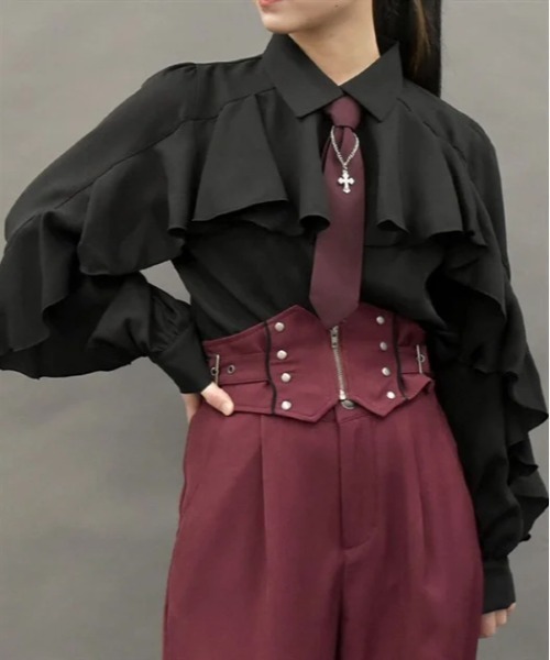 axes femme POETIQUE（アクシーズファムポエティック）の「ネクタイ付ラッフルフリルブラウス（シャツ/ブラウス・レディース・ホワイト/グレー/ブラック・MEDIUM）」の6枚目の写真