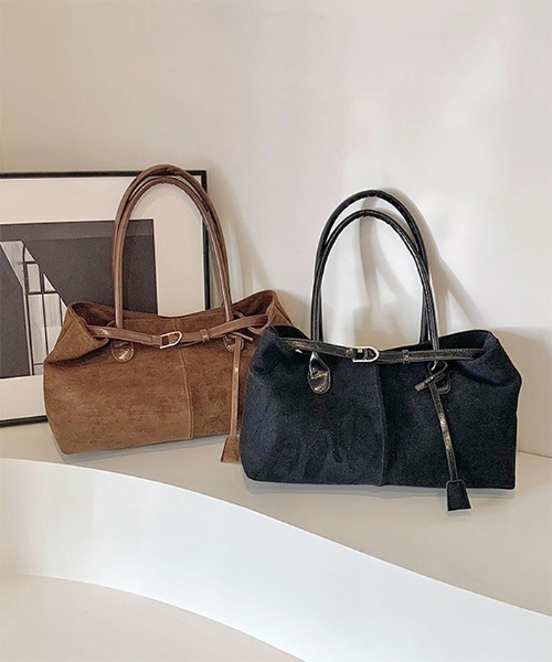 Futier land（フューティアランド）の「スエード風ベルトデザインバッグ（ハンドバッグ・レディース・ブラック/キャメル・FREE）」の15枚目の写真