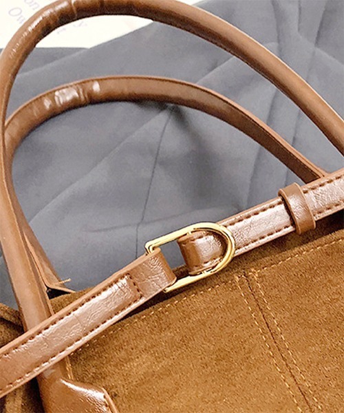 Futier land（フューティアランド）の「スエード風ベルトデザインバッグ（ハンドバッグ・レディース・ブラック/キャメル・FREE）」の8枚目の写真