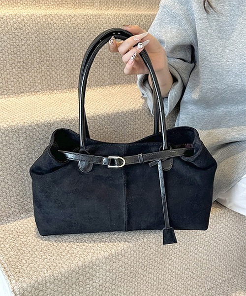 Futier land（フューティアランド）の「スエード風ベルトデザインバッグ（ハンドバッグ・レディース・ブラック/キャメル・FREE）」の13枚目の写真