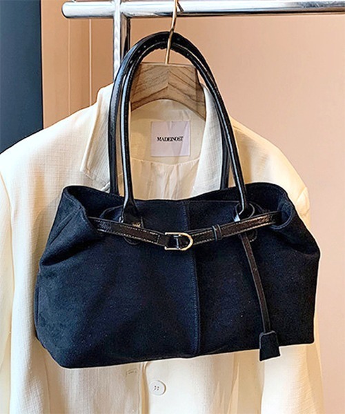 Futier land（フューティアランド）の「スエード風ベルトデザインバッグ（ハンドバッグ・レディース・ブラック/キャメル・FREE）」の14枚目の写真