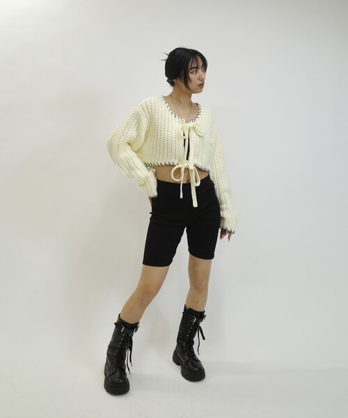 WHO'S WHO gallery(フーズフーギャラリー)の「手編み風リボンショートニット(カーディガン/ボレロ・レディース・ブラック/チャコールグレー/ホワイト・FREE)」の12枚目の写真