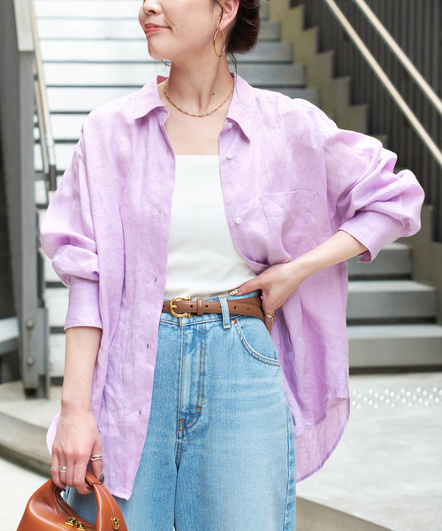 今季！完売【B.C STOCK】2wayフレンチリネンシャツ （サックスブルー） 追加》手洗い可 / 2wayフレンチリネンシャツ（シャツ/ブラウス