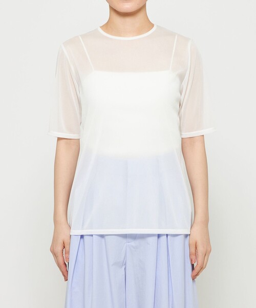 uncrave(アンクレイヴ)の「トリコットシフォン ハーフスリーブカットソー(Tシャツ/カットソー・レディース・ダークブラウン系/スカイブルー系/ホワイト系/ブラック系・1/2)」の20枚目の写真