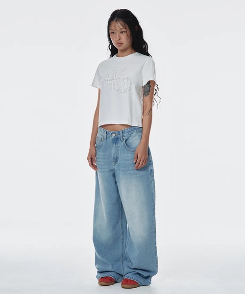 AMESWORLDWIDE(アメスワールドワイド)の「A'GEM/9 × .kom 『AMESWORLDWIDE/アメスワールドワイド』 AMES APPLIQUE TEE/アメスアップリケTEE(Tシャツ/カットソー・レディース・ブラック/ホワイト・FREE)」の4枚目の写真