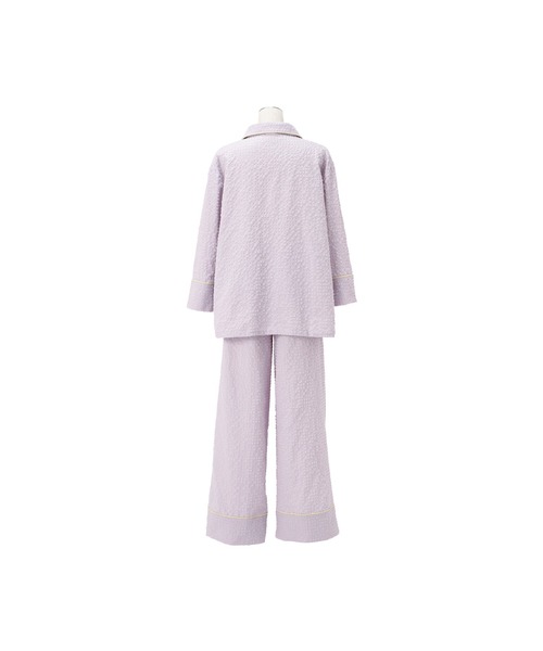 ロゴ刺繍 チェックジャガードパジャマ パープル（ルームウェア