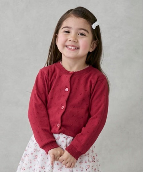 petit main(プティマイン)の「【リンク】針抜きカーディガン(キッズ)(カーディガン/ボレロ・キッズ・レッド/イエロー/オフホワイト・S/M/L)」の3枚目の写真