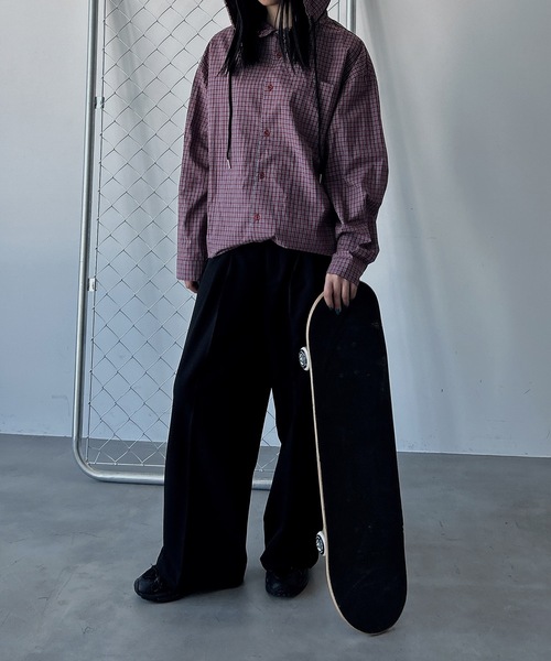 UNDERSTATEMENTs(アンダーステイトメント)の「【ユニセックス】チェックシャツパーカー/フーディ(シャツ/ブラウス・メンズ・レッド/ブルー/ブラック・LARGE/MEDIUM)」の10枚目の写真