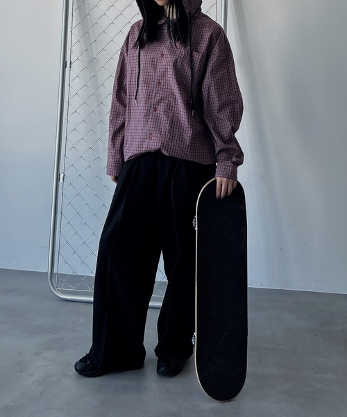 UNDERSTATEMENTs(アンダーステイトメント)の「【ユニセックス】チェックシャツパーカー/フーディ(シャツ/ブラウス・メンズ・レッド/ブルー/ブラック・LARGE/MEDIUM)」の11枚目の写真