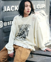 WEGO/グラフィックダメージニットプルオーバー