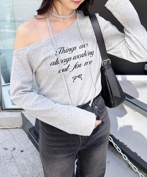 【WEB限定】リボンロゴテレコワンショルダー長袖ピタTシャツ