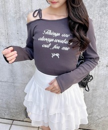 【WEB限定】リボンロゴテレコワンショルダー長袖ピタTシャツ