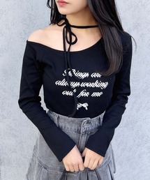 【WEB限定】リボンロゴテレコワンショルダー長袖ピタTシャツ