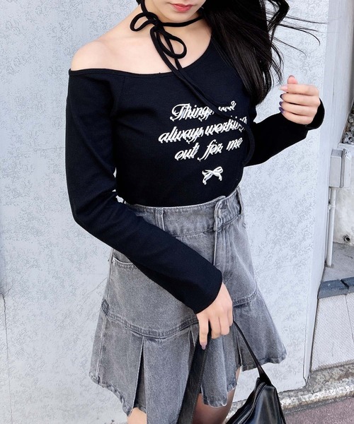 INGNI（イング）の「【WEB限定】リボンロゴテレコワンショルダー長袖ピタTシャツ（Tシャツ/カットソー・レディース・ブラック/チャコールグレー/杢グレー/オフホワイト・M）」の11枚目の写真