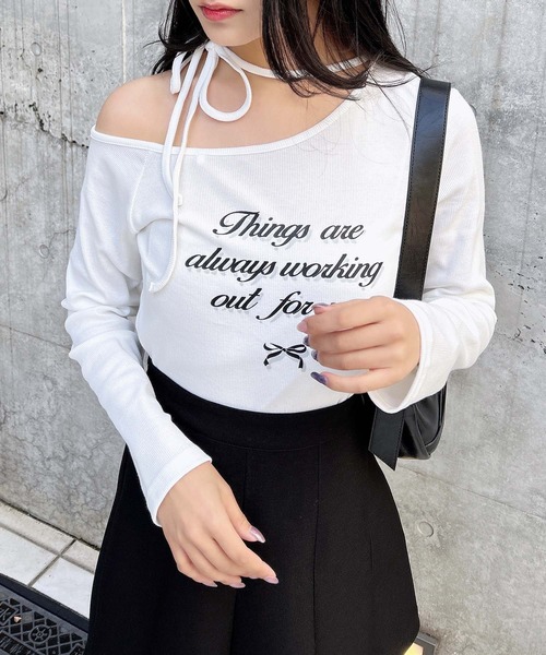 INGNI（イング）の「【WEB限定】リボンロゴテレコワンショルダー長袖ピタTシャツ（Tシャツ/カットソー・レディース・ブラック/チャコールグレー/杢グレー/オフホワイト・M）」の6枚目の写真