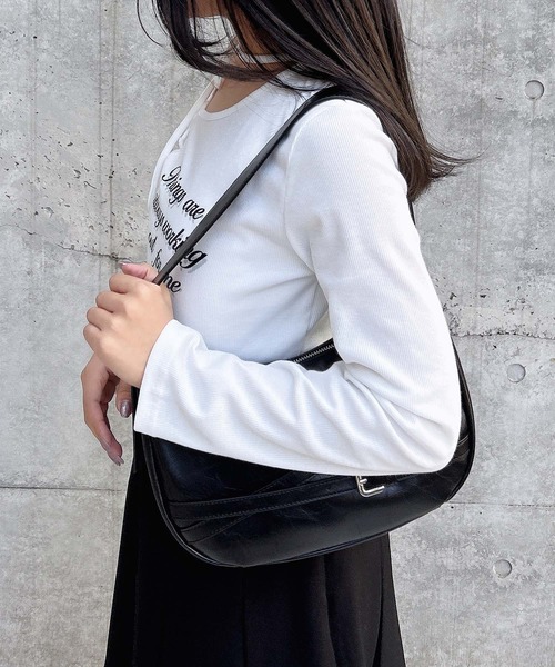 INGNI（イング）の「【WEB限定】リボンロゴテレコワンショルダー長袖ピタTシャツ（Tシャツ/カットソー・レディース・ブラック/チャコールグレー/杢グレー/オフホワイト・M）」の7枚目の写真