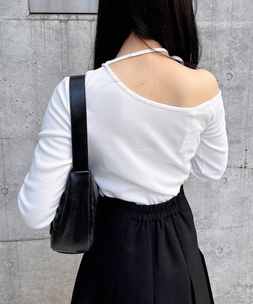 INGNI（イング）の「【WEB限定】リボンロゴテレコワンショルダー長袖ピタTシャツ（Tシャツ/カットソー・レディース・ブラック/チャコールグレー/杢グレー/オフホワイト・M）」の8枚目の写真