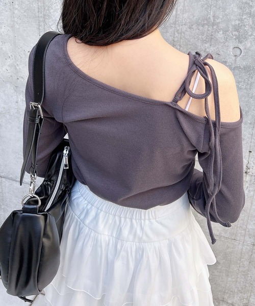 INGNI（イング）の「【WEB限定】リボンロゴテレコワンショルダー長袖ピタTシャツ（Tシャツ/カットソー・レディース・ブラック/チャコールグレー/杢グレー/オフホワイト・M）」の19枚目の写真