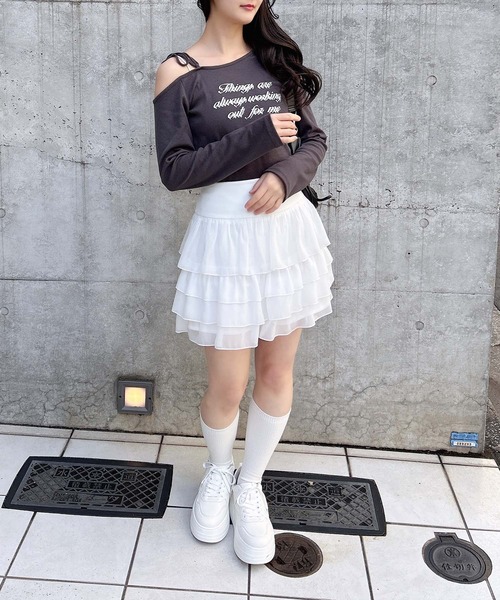 INGNI（イング）の「【WEB限定】リボンロゴテレコワンショルダー長袖ピタTシャツ（Tシャツ/カットソー・レディース・ブラック/チャコールグレー/杢グレー/オフホワイト・M）」の21枚目の写真