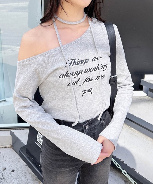 INGNI（イング）の「【WEB限定】リボンロゴテレコワンショルダー長袖ピタTシャツ（Tシャツ/カットソー・レディース・ブラック/チャコールグレー/杢グレー/オフホワイト・M）」の22枚目の写真