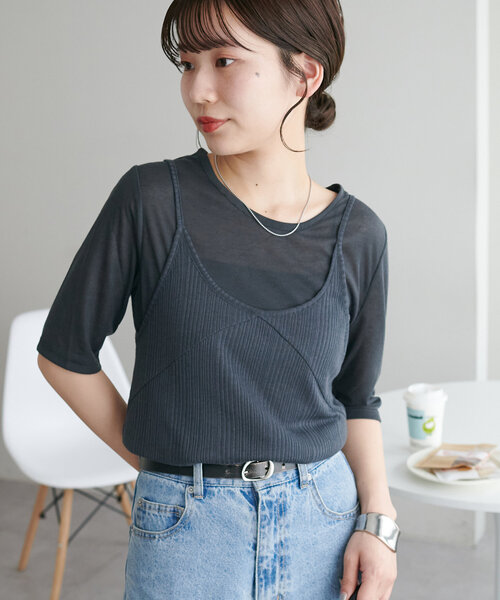 DISCOAT（ディスコート）の「【WEB限定】シアーリブキャミセット（アンサンブル・レディース・チャコールグレー/オフホワイト/アイボリー・MEDIUM）」の19枚目の写真