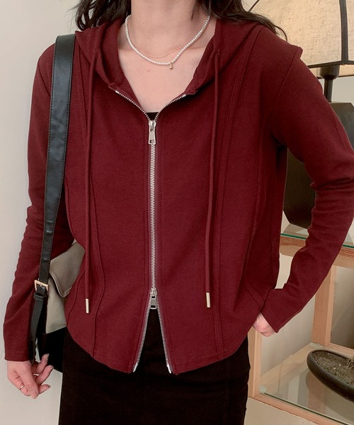 aimoha(アイモハ)の「フード付きジップアップジャケット(パーカー・レディース・ネイビー/ホワイト/ブラック/ワインレッド/ライトベージュ・MEDIUM/LARGE/X-LARGE/XX-LARGE)」の5枚目の写真