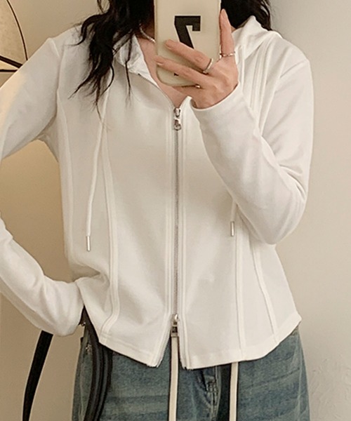 aimoha(アイモハ)の「フード付きジップアップジャケット(パーカー・レディース・ネイビー/ホワイト/ブラック/ワインレッド/ライトベージュ・MEDIUM/LARGE/X-LARGE/XX-LARGE)」の12枚目の写真