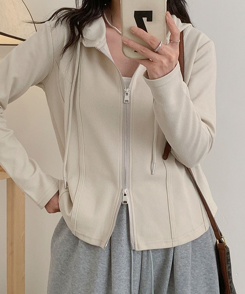 aimoha(アイモハ)の「フード付きジップアップジャケット(パーカー・レディース・ネイビー/ホワイト/ブラック/ワインレッド/ライトベージュ・MEDIUM/LARGE/X-LARGE/XX-LARGE)」の9枚目の写真