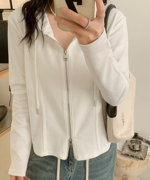 aimoha(アイモハ)の「フード付きジップアップジャケット(パーカー・レディース・ネイビー/ホワイト/ブラック/ワインレッド/ライトベージュ・MEDIUM/LARGE/X-LARGE/XX-LARGE)」の11枚目の写真