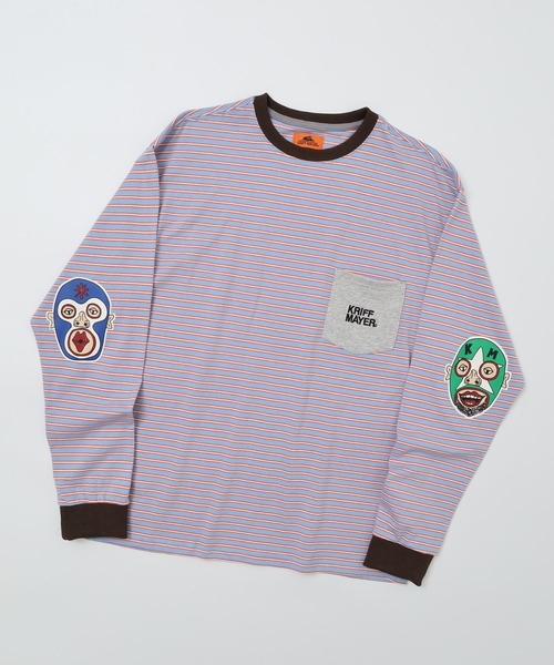 KRIFF MAYER（クリフメイヤー）の「KRIFF MAYER Mob wrestler striped long sleeve t-shirt / モブレスラーボーダー長袖Tシャツ unisex（Tシャツ/カットソー・メンズ・グレー/ブラック/サックスブルー/グリーン/オレンジ/イエロー・M/L/XL）」の4枚目の写真