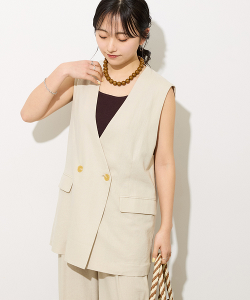 JOURNAL STANDARD relume(ジャーナルスタンダード レリューム)の「リネンレーヨンノーカラージレ(ベスト・レディース・ベージュ/ネイビー・FREE)」の7枚目の写真